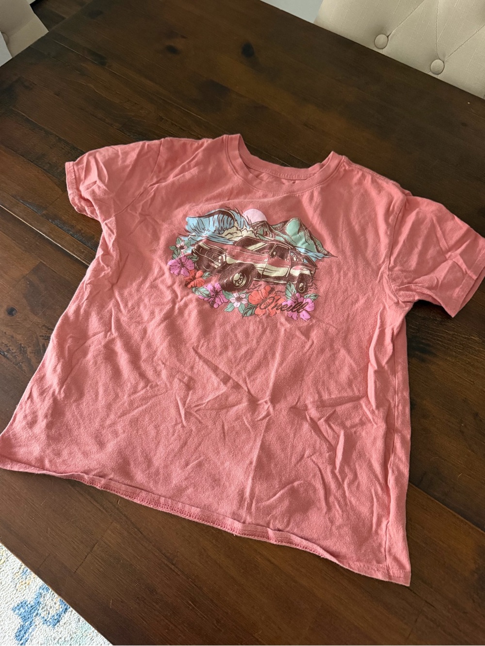 O'Neill Coral Pink Kids Graphic Tee with Vintage Car